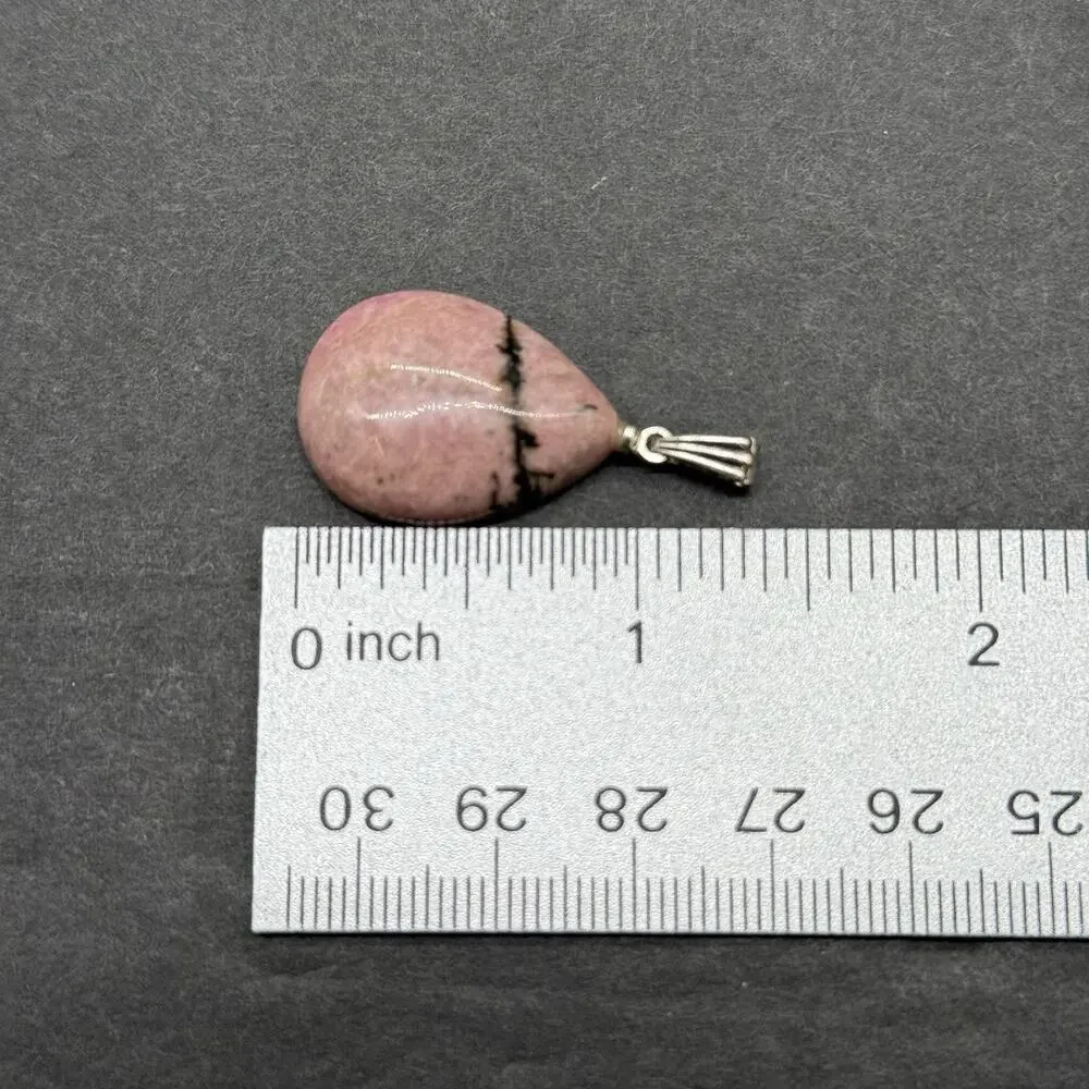 Natural Pink Rhodonite Gemstone Teardrop Pendant 1” Crystal Healing Boho Jewelry